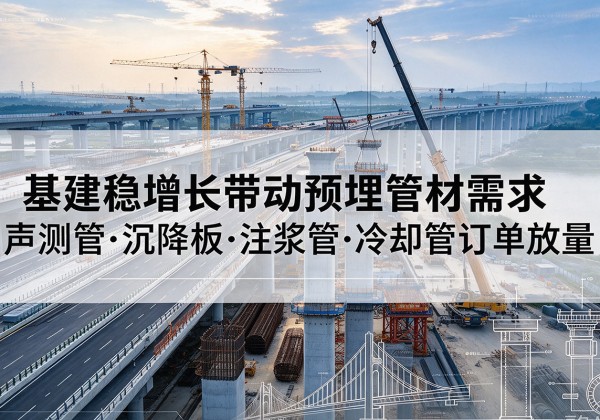 红原基建稳增长带动预埋监测管材需求，声测管、沉降板、注浆管订单持续放量